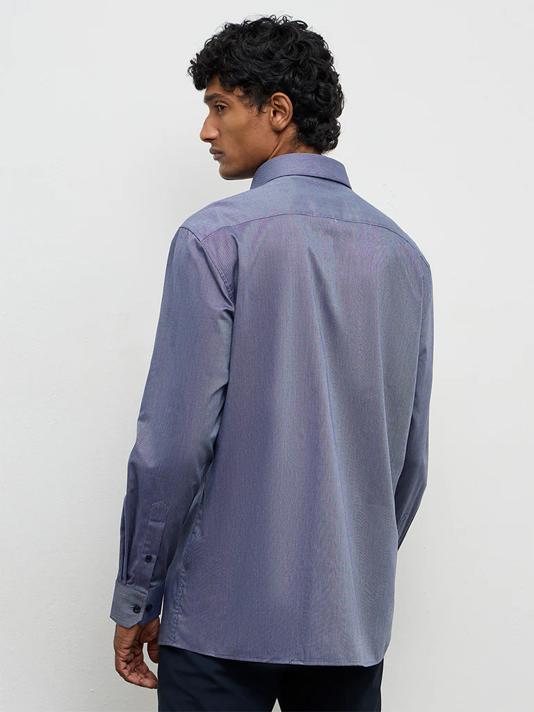 WES Formals Navy Relaxed-Fit Cotton Shirt - Image 4