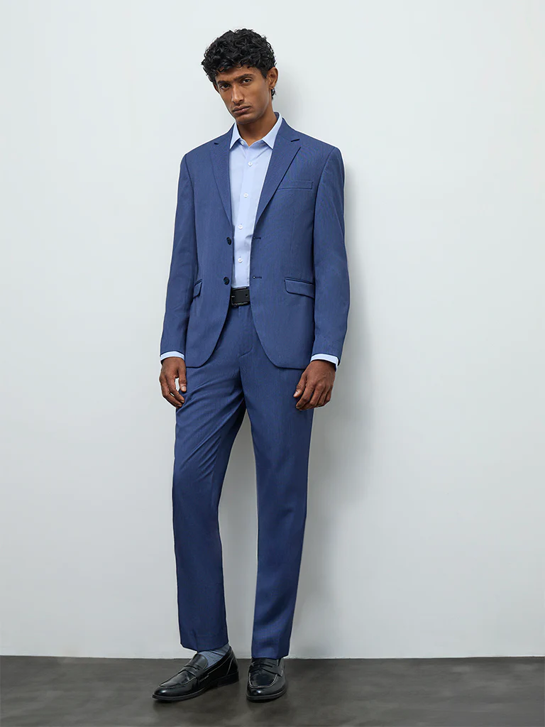 WES Formals Navy Relaxed-Fit Mid-Rise Trousers