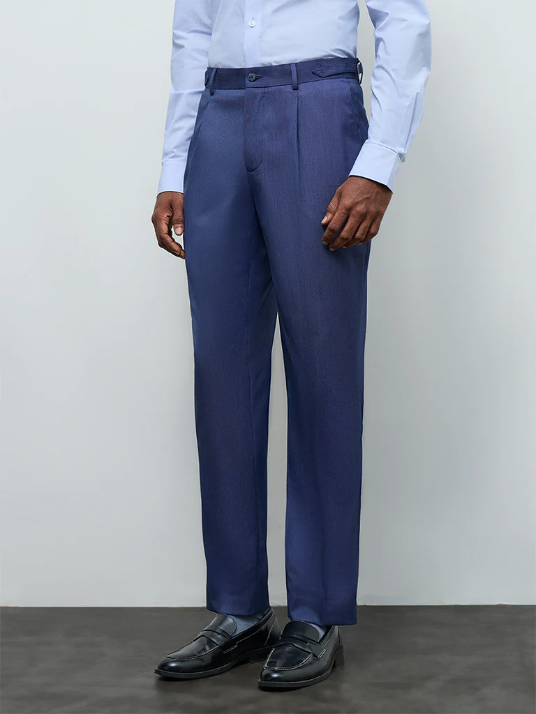 WES Formals Navy Relaxed-Fit Mid-Rise Trousers - Image 2