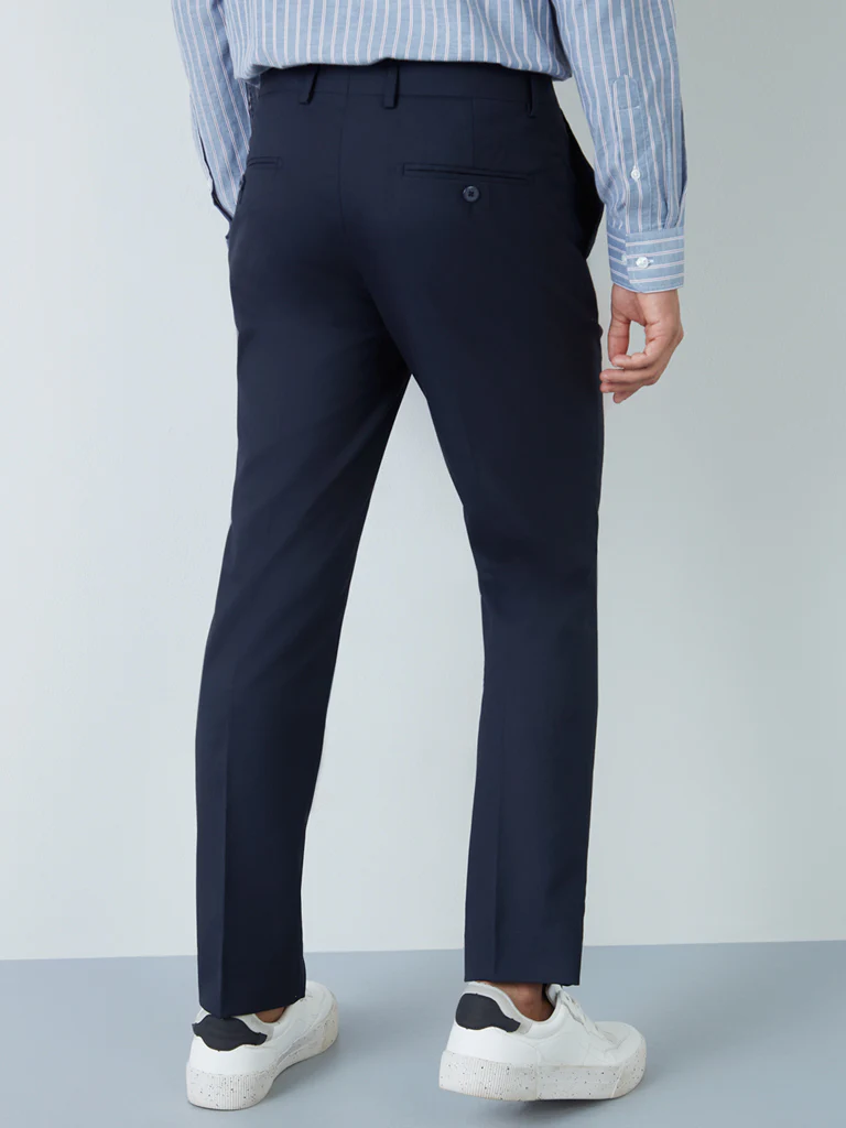 WES Formals Navy Slim-Fit Mid-Rise Trousers - Image 5