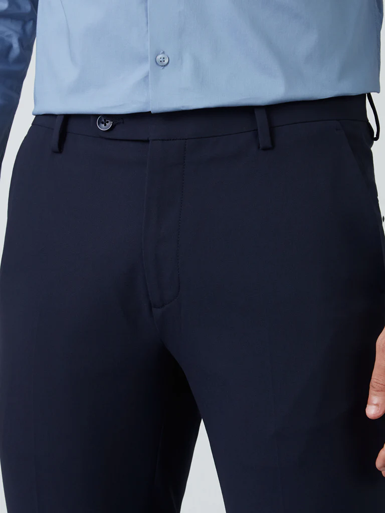 WES Formals Navy Slim-Fit Mid-Rise Trousers - Image 3