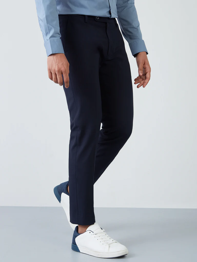 WES Formals Navy Slim-Fit Mid-Rise Trousers - Image 4