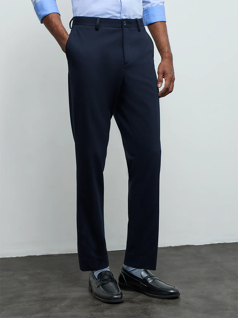 WES Formals Navy Slim-Fit Mid-Rise Trousers - Image 2