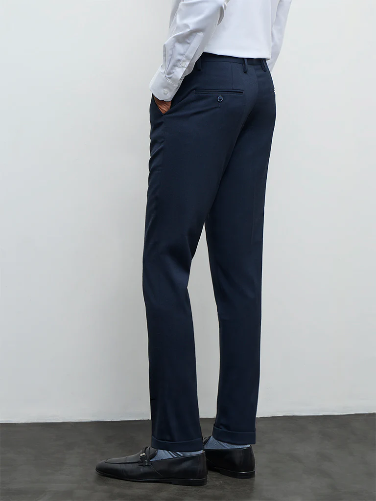 WES Formals Navy Slim-Fit Mid-Rise Trousers - Image 5