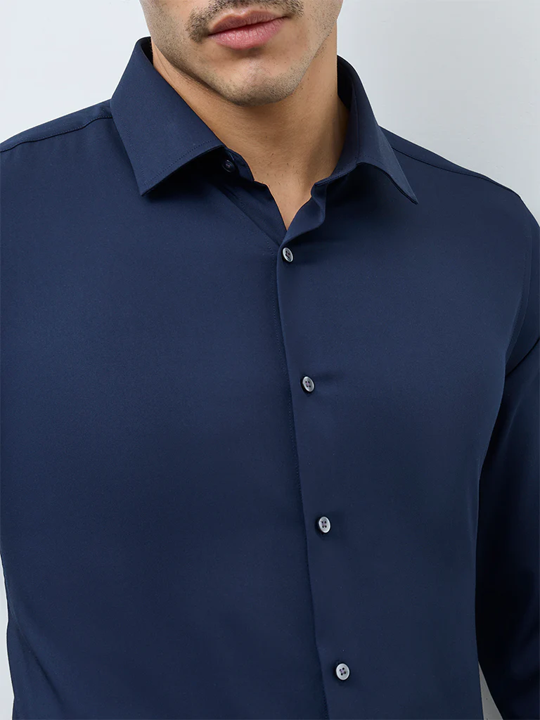 WES Formals Navy Slim-Fit Shirt - Image 4