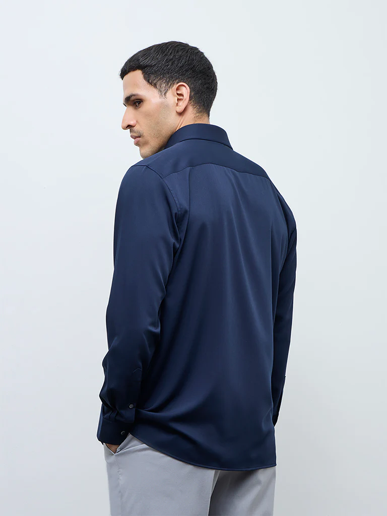 WES Formals Navy Slim-Fit Shirt - Image 5