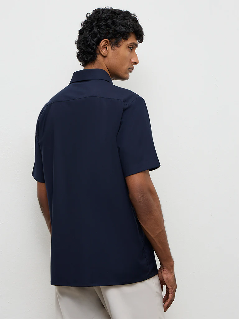 WES Formals Navy Slim-Fit Shirt - Image 5