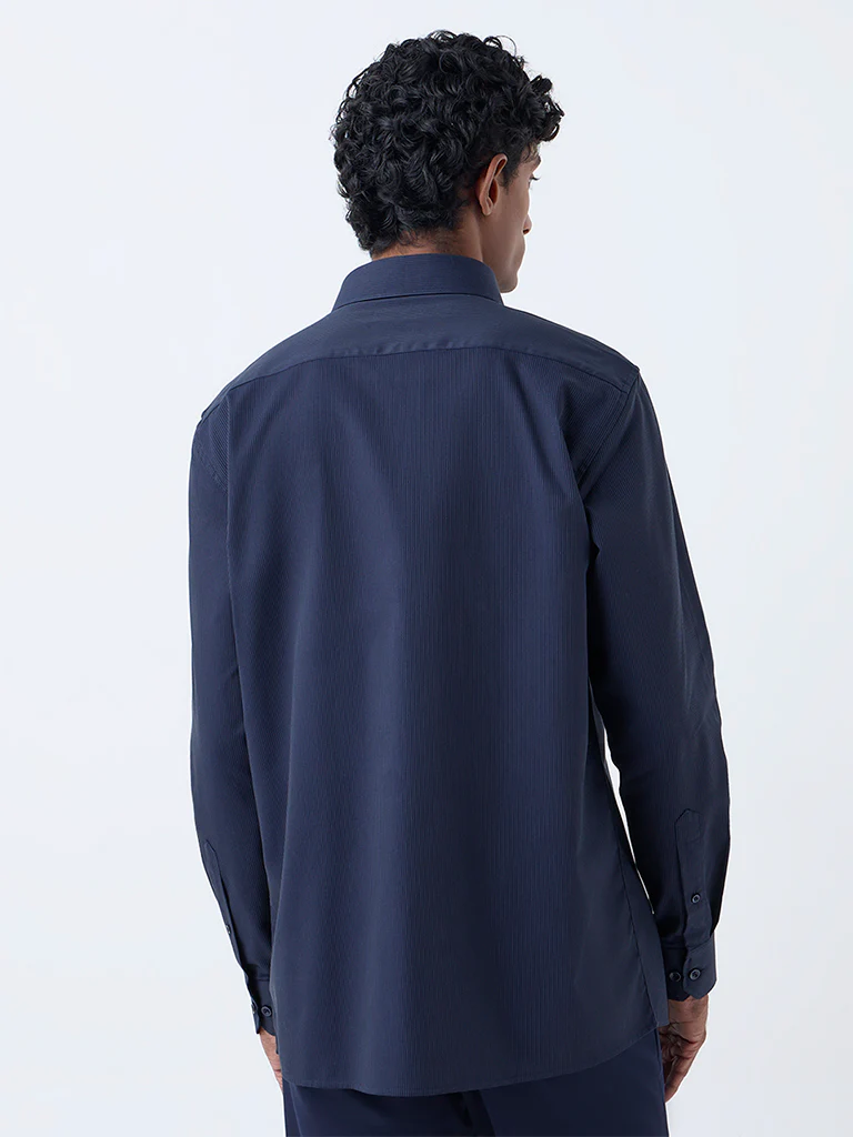 WES Formals Navy Striped Relaxed-Fit Cotton Shirt - Image 4