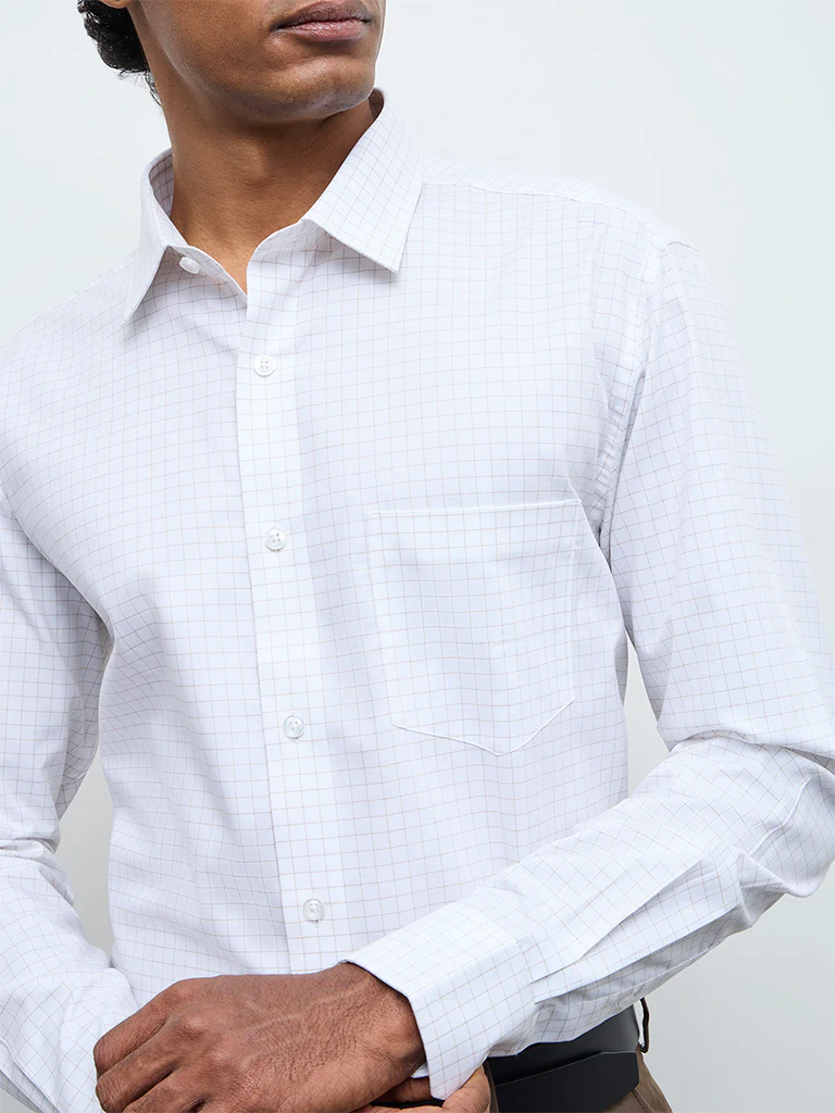 WES Formals Off-White Check Relaxed Fit Cotton Shirt - Image 3