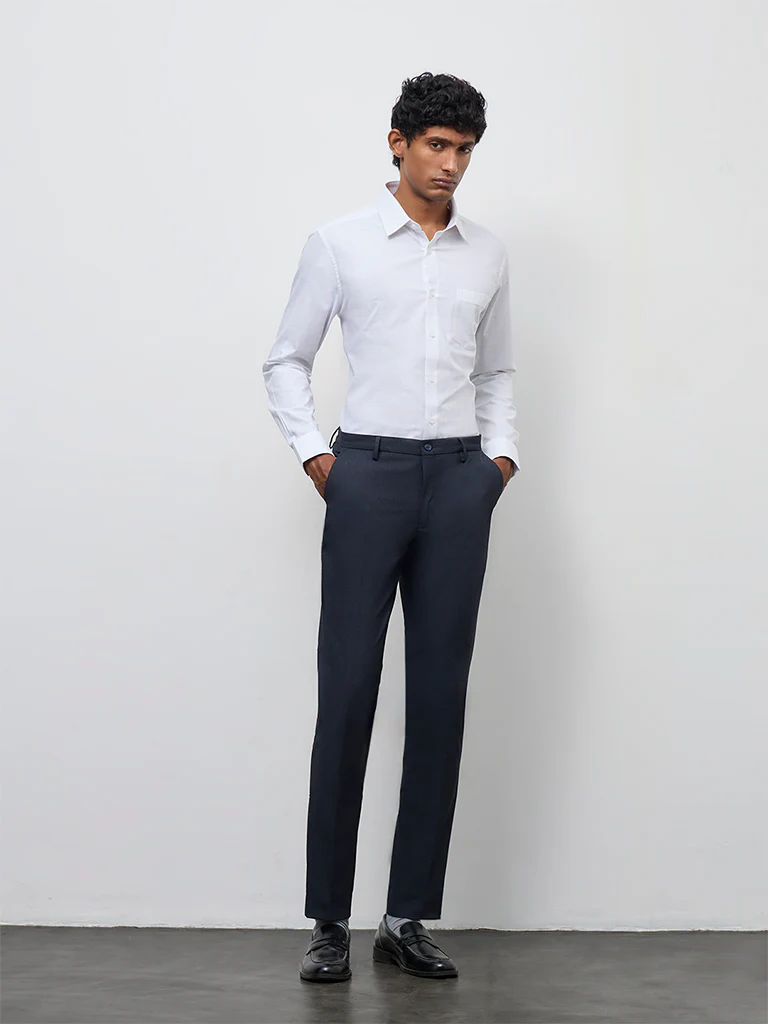 WES Formals Off-White Checkered Slim-Fit Cotton Shirt - Image 2