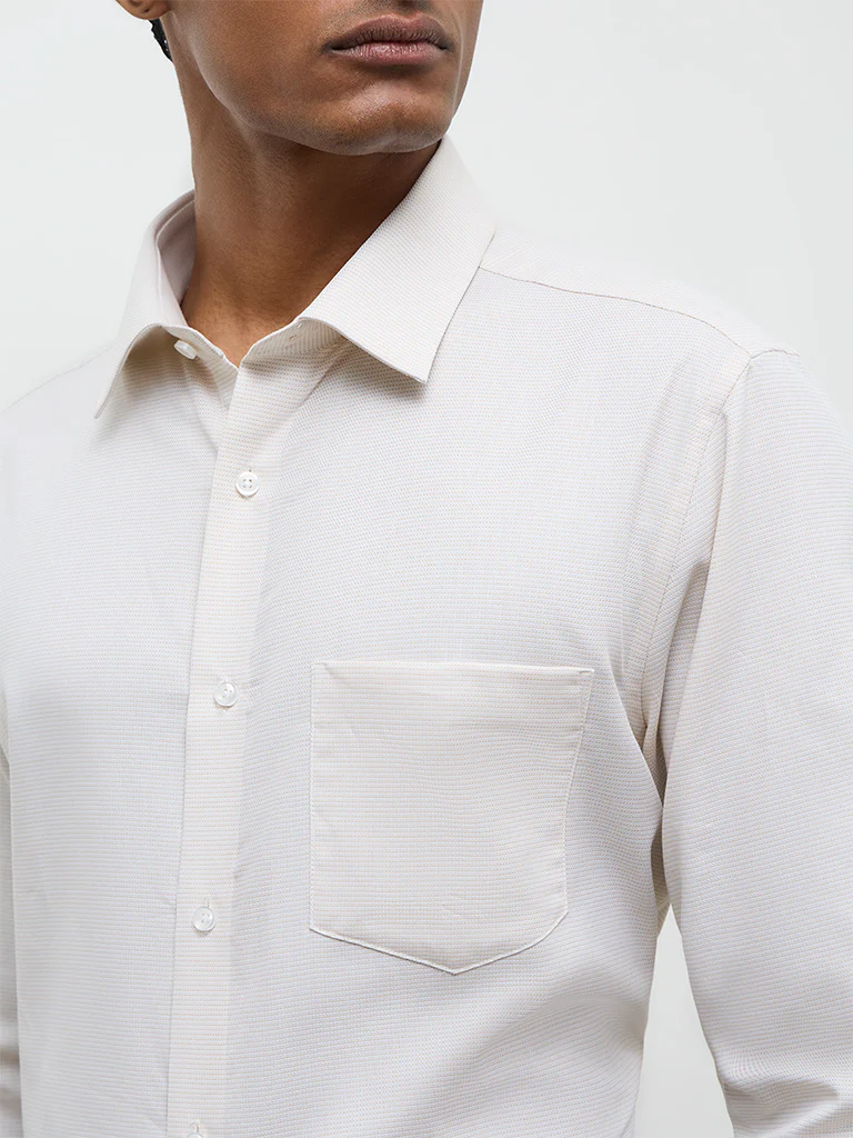 WES Formals Off-White Slim-Fit Cotton Shirt - Image 3