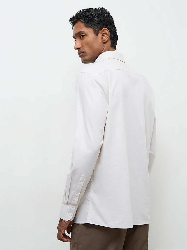 WES Formals Off-White Slim-Fit Cotton Shirt - Image 4