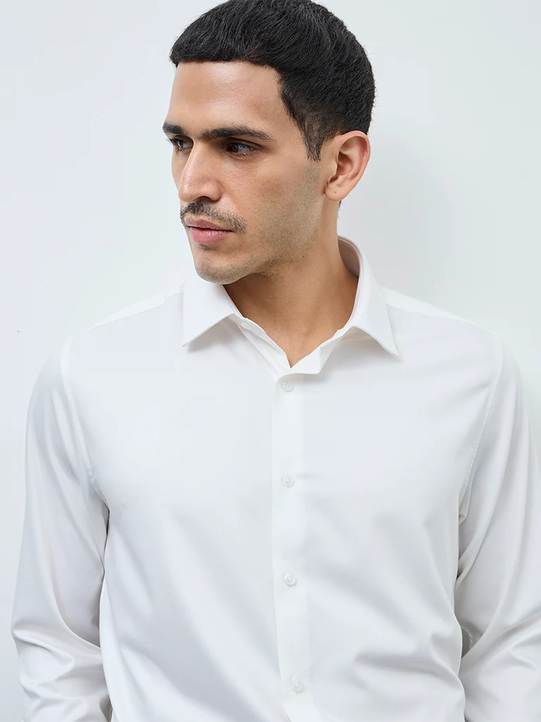 WES Formals Off-White Slim-Fit Shirt - Image 4