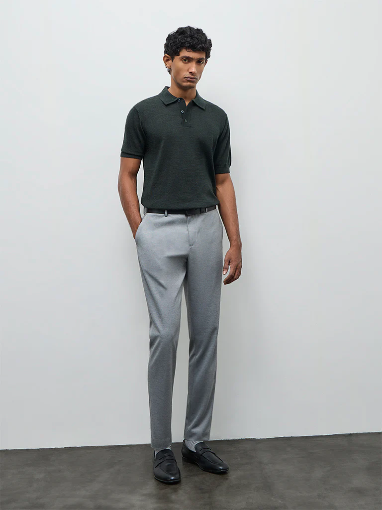 WES Formals Olive Knit-Textured Relaxed-Fit Polo T-Shirt - Image 3