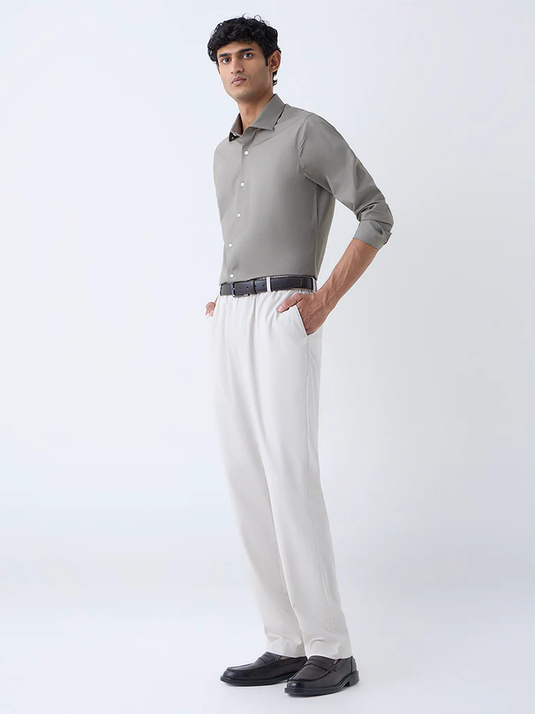 WES Formals Olive Slim-Fit Cotton-Blend Shirt - Image 2
