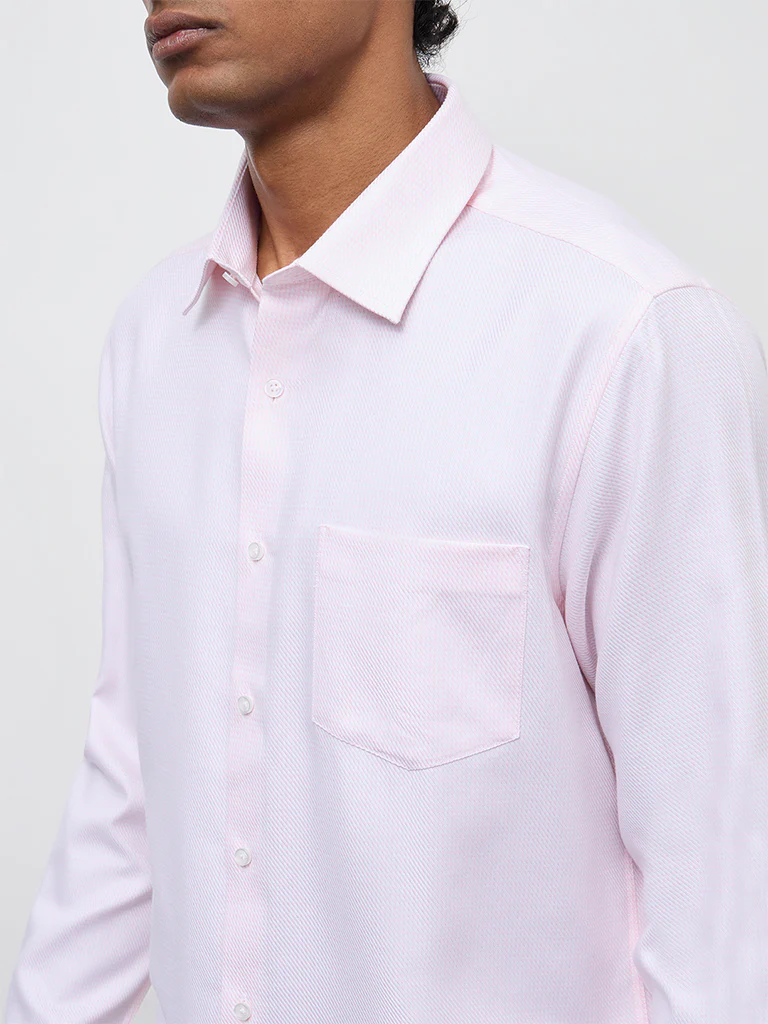 WES Formals Pink Slim-Fit Cotton Shirt - Image 3