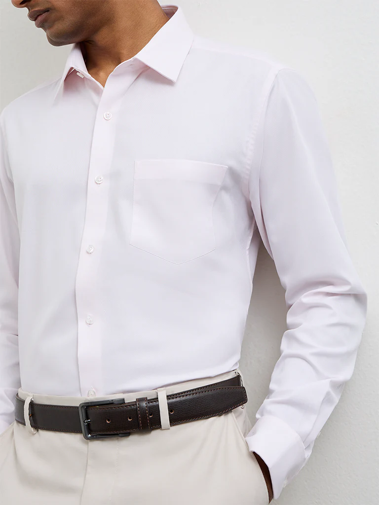 WES Formals Pink Slim-Fit Cotton Shirt - Image 3