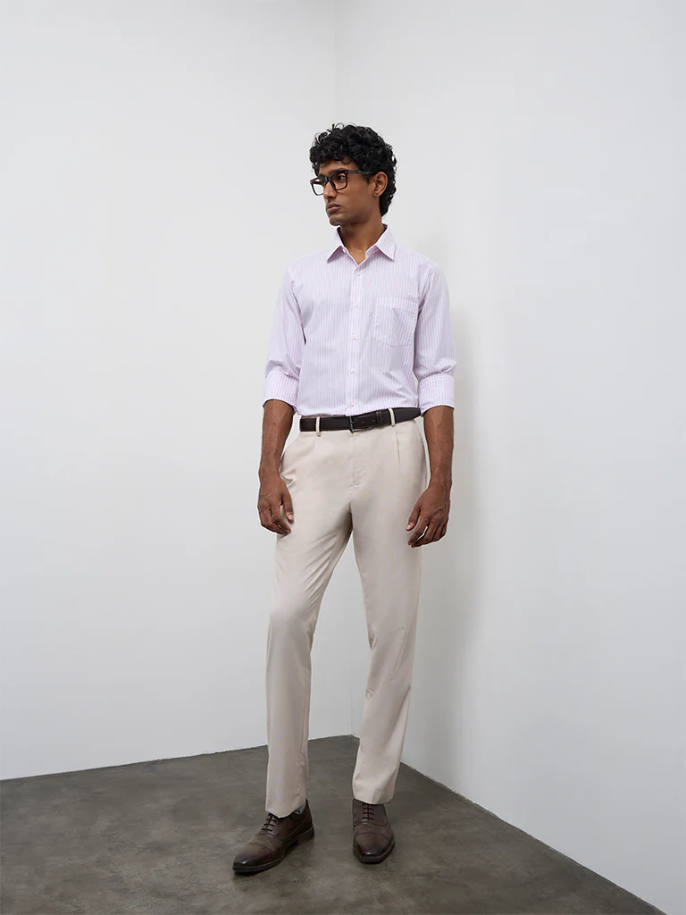 WES Formals Pink Striped Relaxed-Fit Cotton Shirt - Image 2