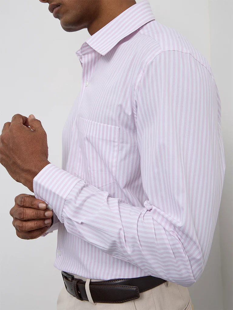 WES Formals Pink Striped Relaxed-Fit Cotton Shirt - Image 3
