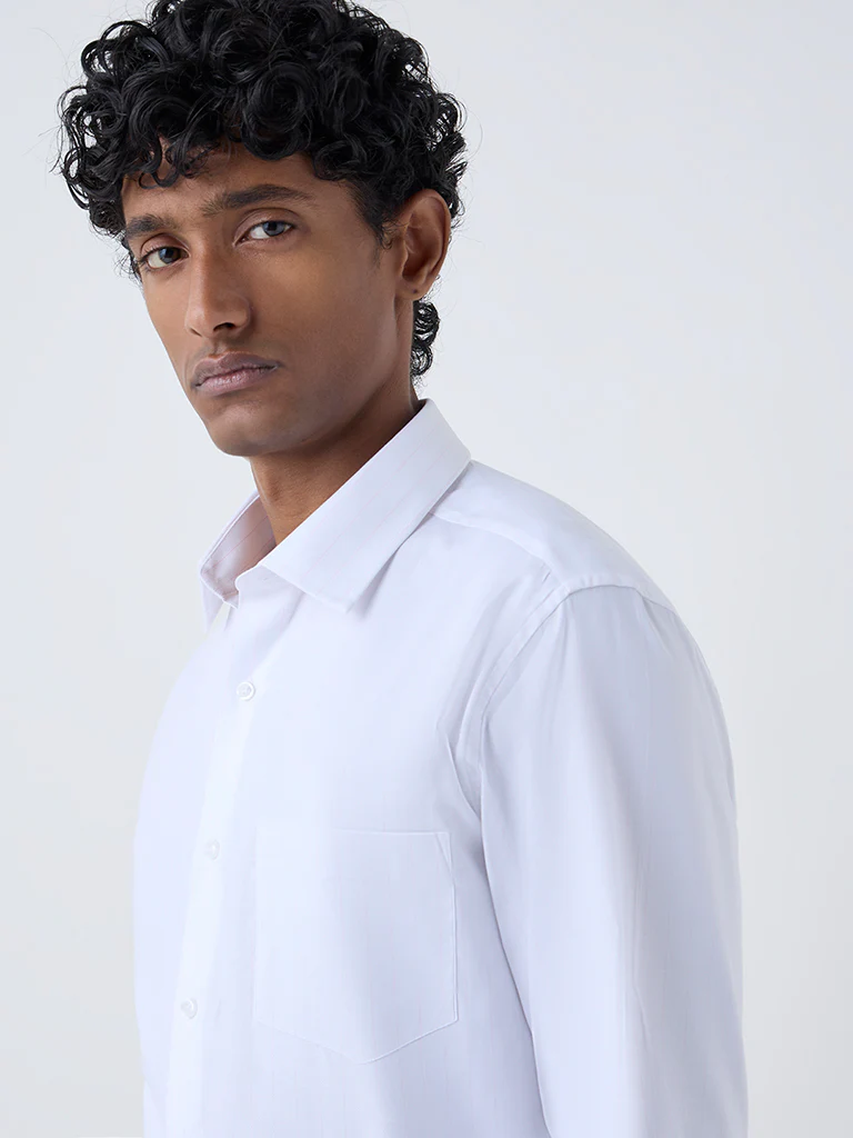 WES Formals Pink Striped Slim-Fit Cotton Shirt - Image 2