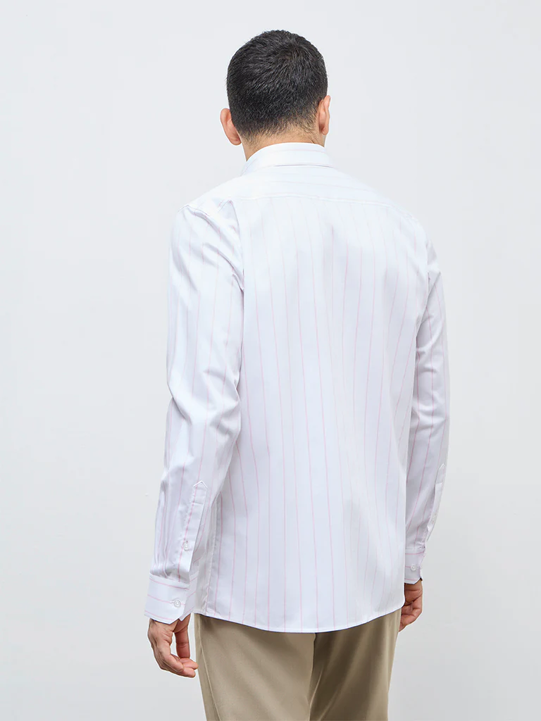 WES Formals Pink Striped Slim-Fit Cotton Shirt - Image 4