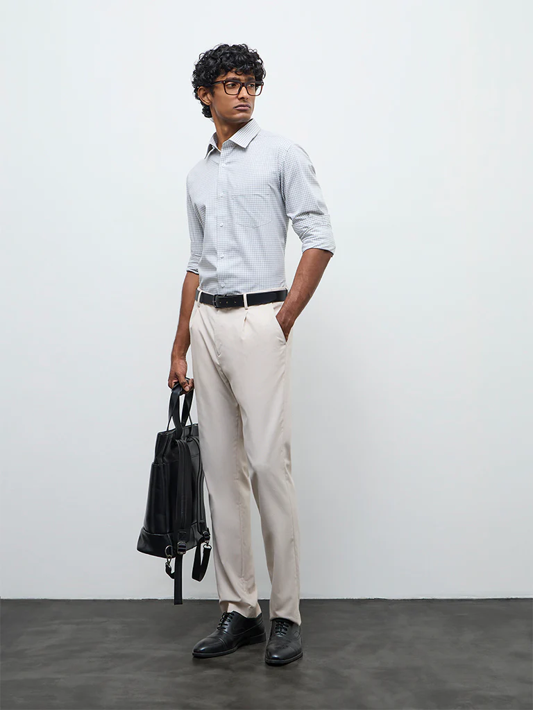 WES Formals Sage Gingham Check Relaxed Fit Cotton Shirt - Image 2