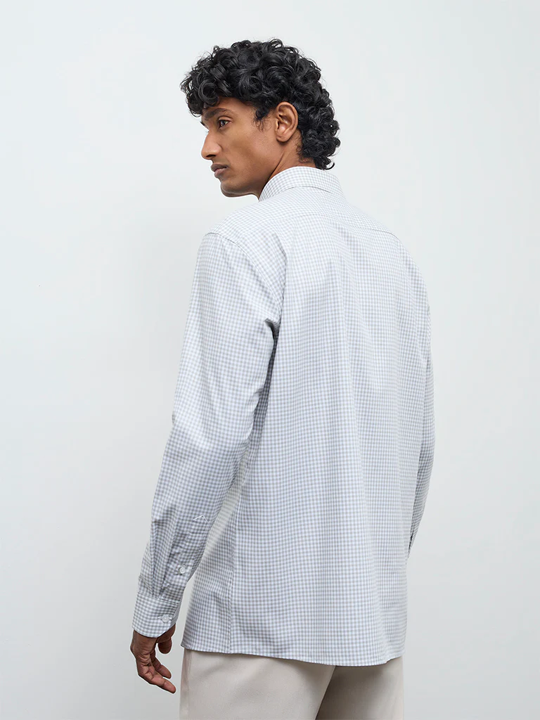 WES Formals Sage Gingham Check Relaxed Fit Cotton Shirt - Image 4