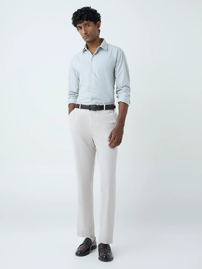 WES Formals Sage Houndstooth Relaxed-Fit Cotton Shirt - Image 3