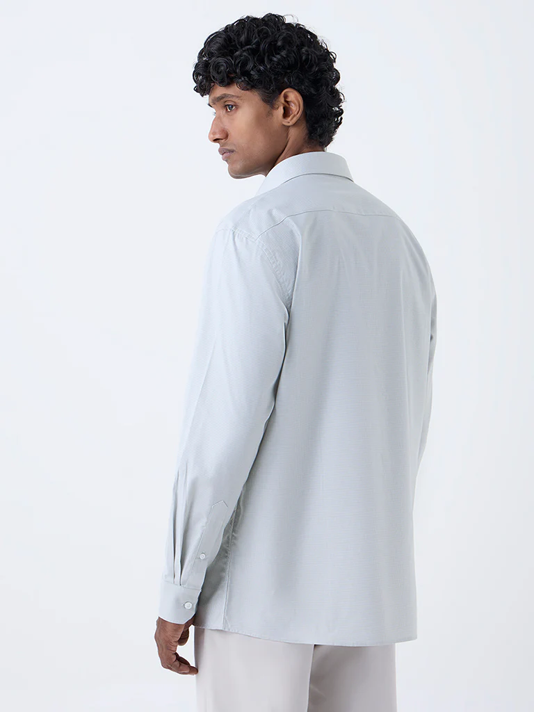 WES Formals Sage Houndstooth Relaxed-Fit Cotton Shirt - Image 4