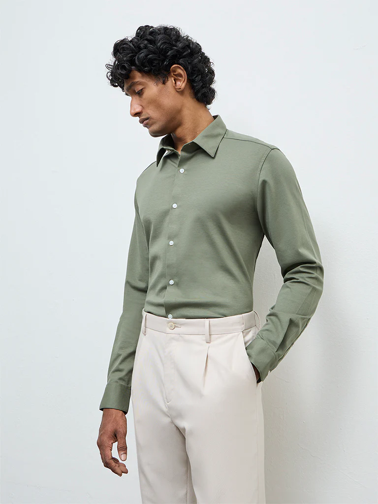 WES Formals Sage Slim-Fit Cotton-Blend Shirt - Image 3