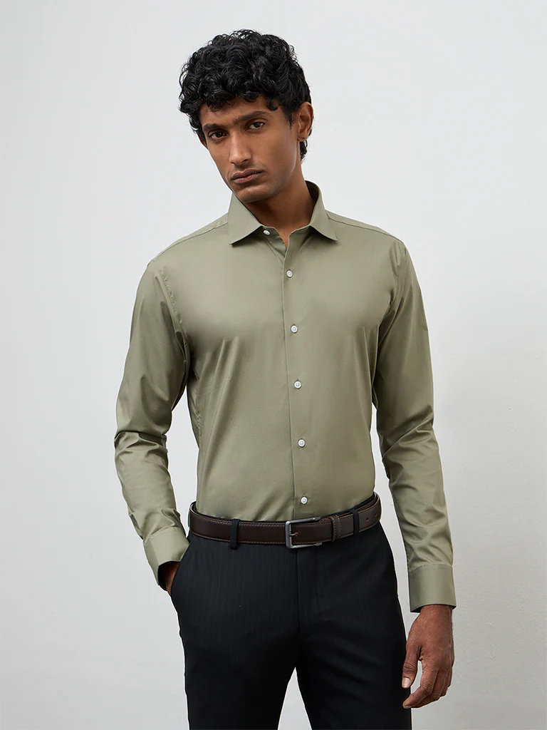 WES Formals Sage Ultra Slim-Fit Cotton-Blend Shirt