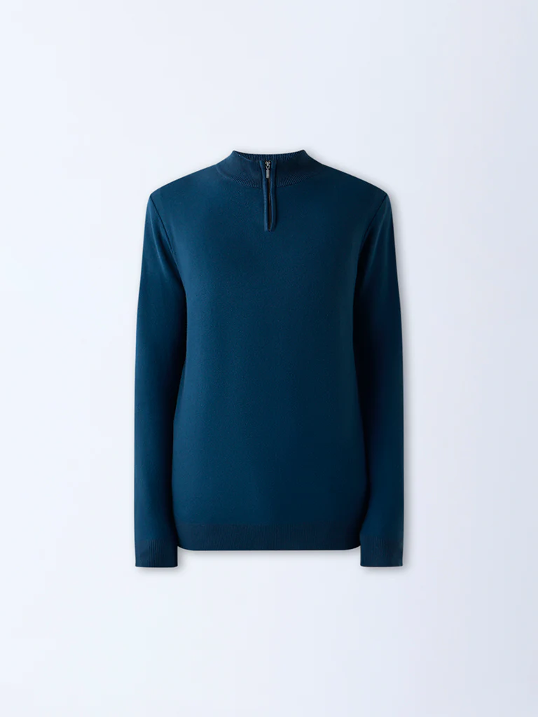 WES Formals Teal Knit-Textured Slim-Fit Quarter Zip Sweater - Image 6