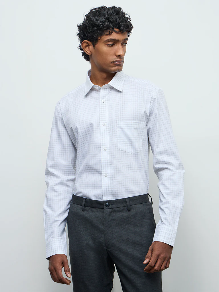 WES Formals White Checkered Relaxed-Fit Cotton Shirt