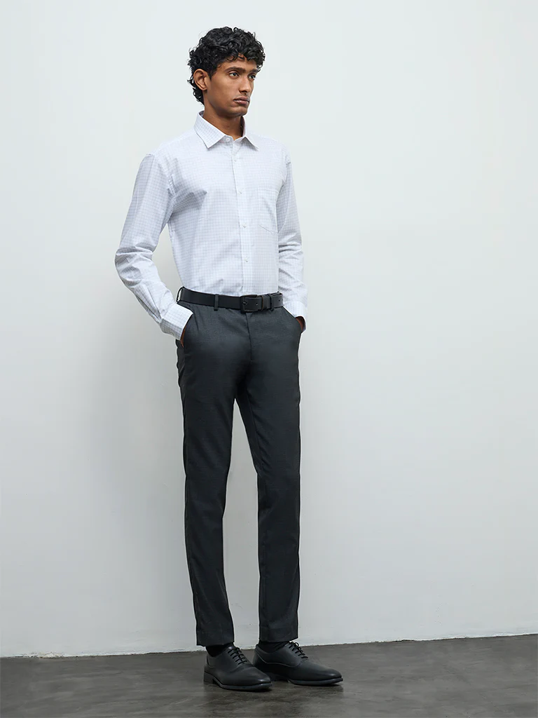 WES Formals White Checkered Relaxed-Fit Cotton Shirt - Image 2