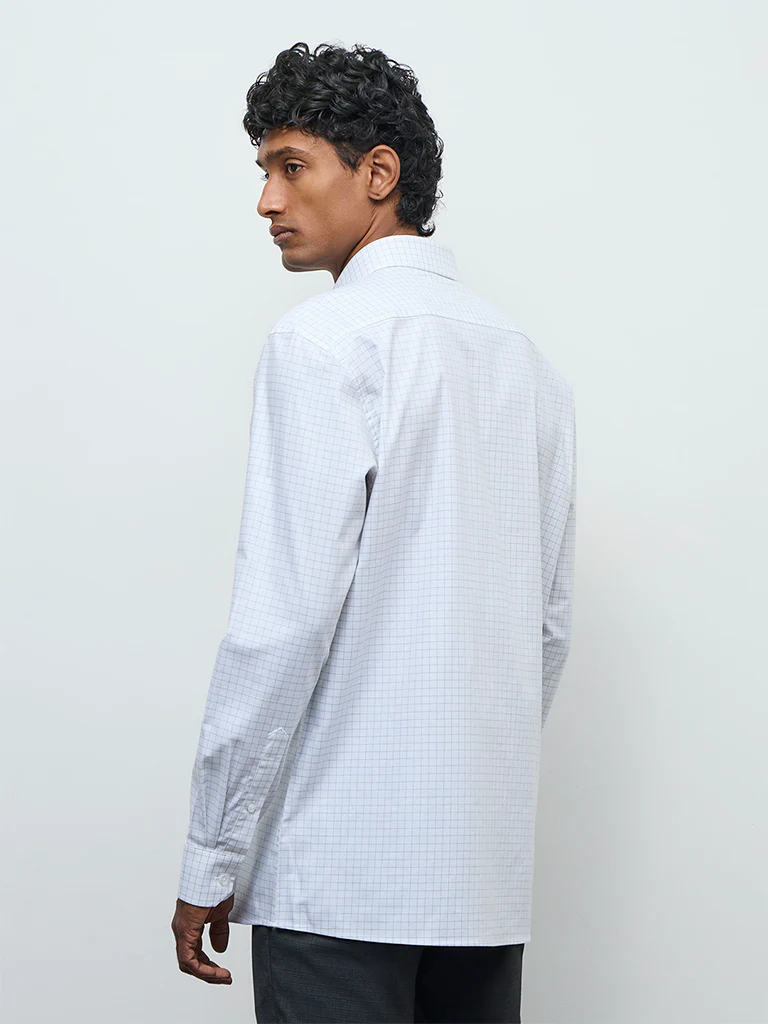 WES Formals White Checkered Relaxed-Fit Cotton Shirt - Image 4