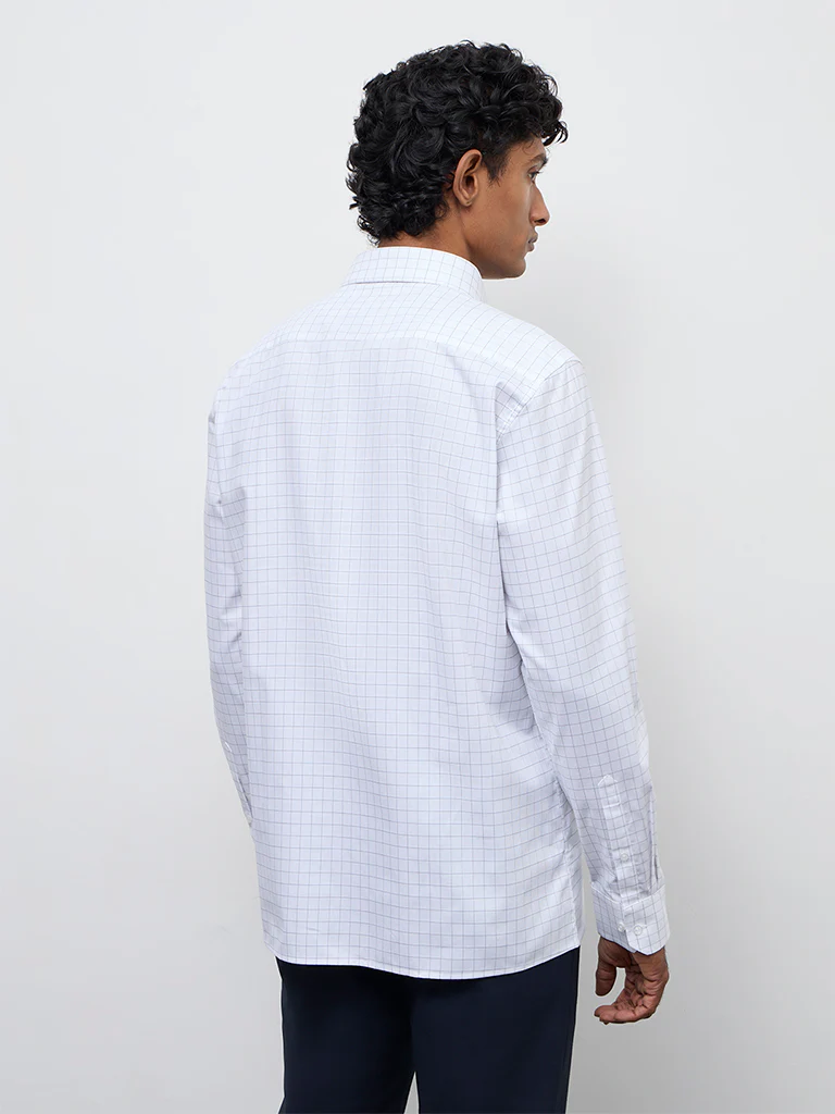 WES Formals White Checkered Slim-Fit Cotton Shirt - Image 4