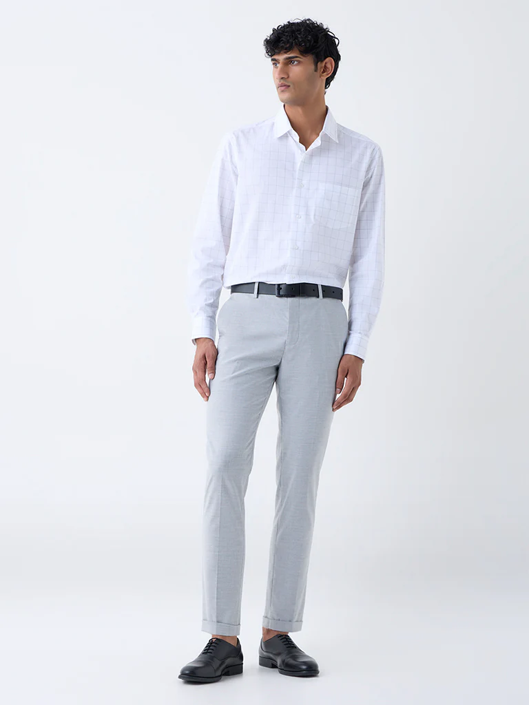 WES Formals White Checks Design Relaxed-Fit Cotton Shirt - Image 3