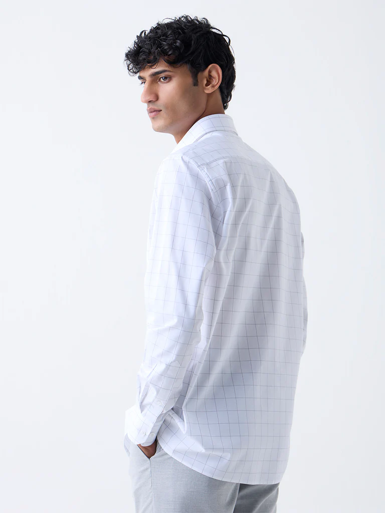 WES Formals White Checks Design Relaxed-Fit Cotton Shirt - Image 4