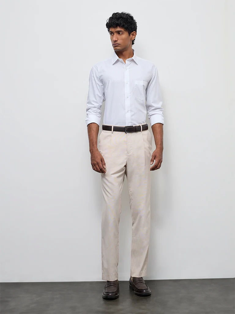 WES Formals White Pinstripe Relaxed-Fit Cotton Shirt - Image 2