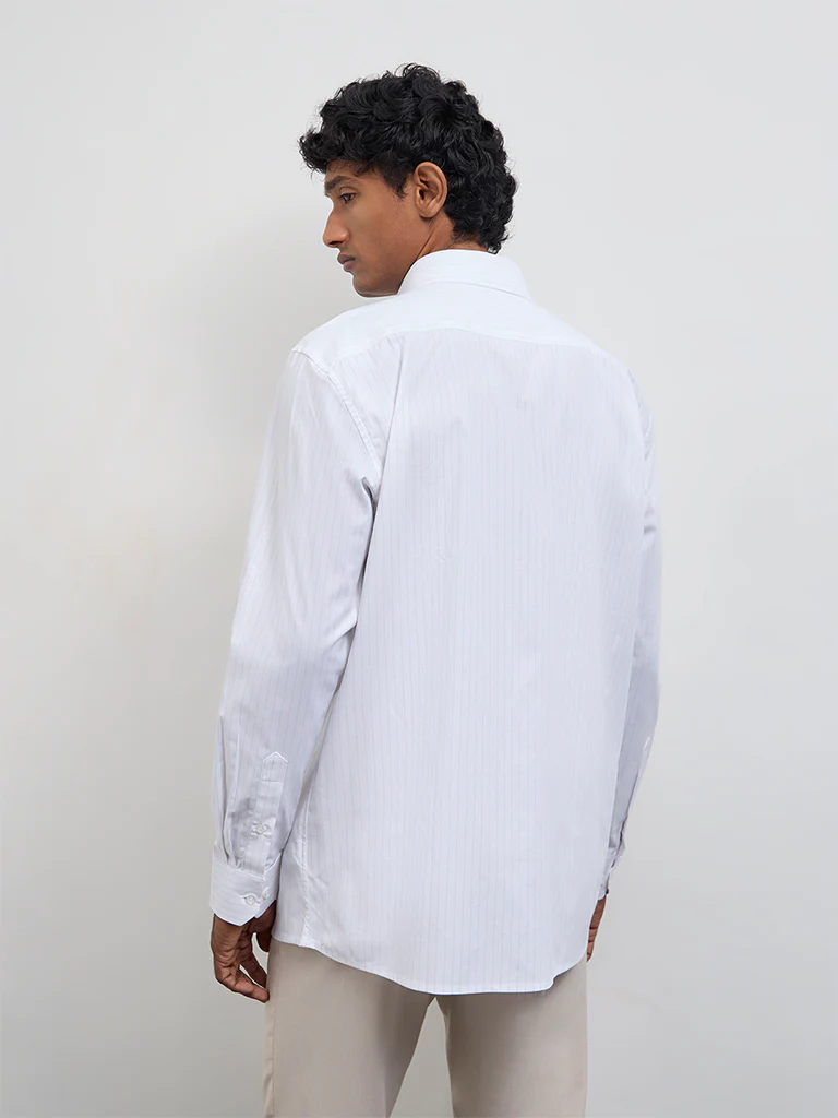 WES Formals White Pinstripe Relaxed-Fit Cotton Shirt - Image 4