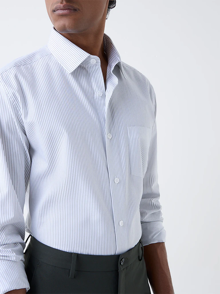 WES Formals White Pinstriped Relaxed-Fit Cotton Shirt - Image 2