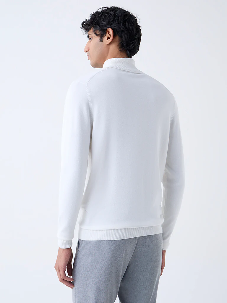 WES Formals White Slim-Fit Turtleneck Sweater - Image 5