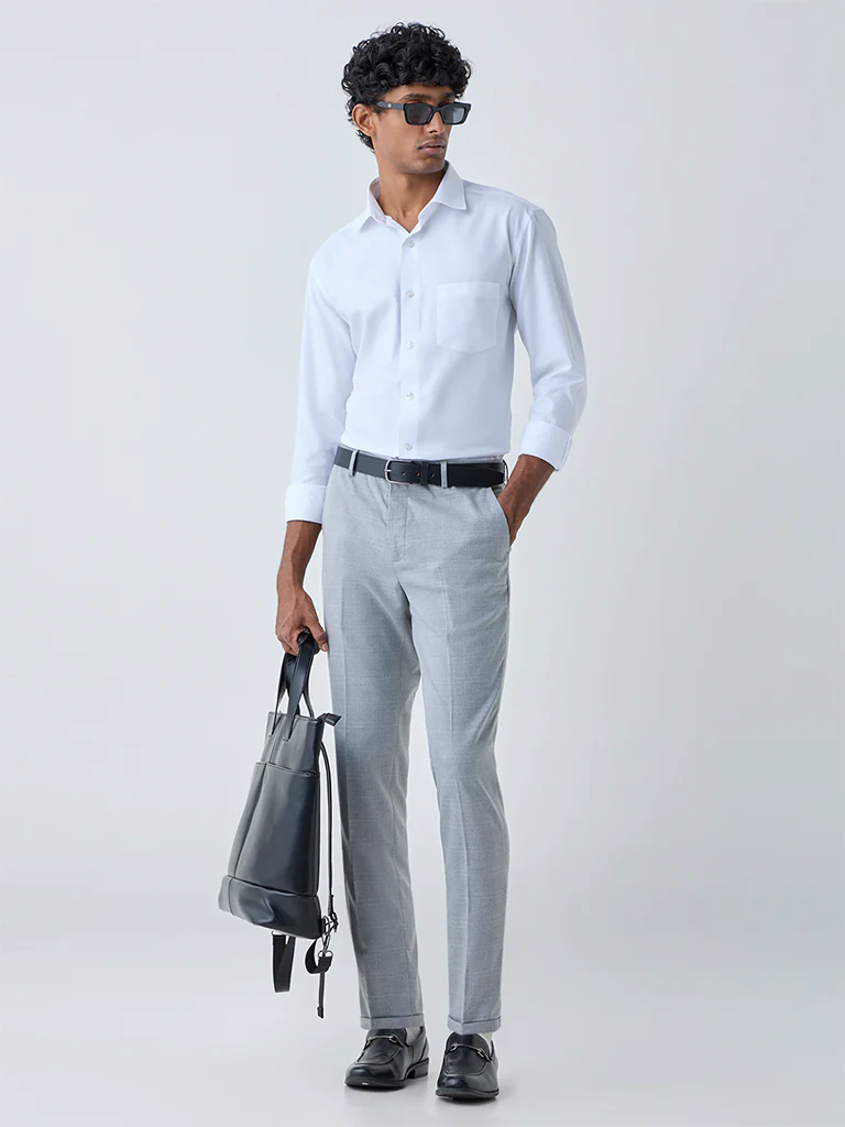 WES Formals White Solid Relaxed-Fit Cotton Shirt - Image 3