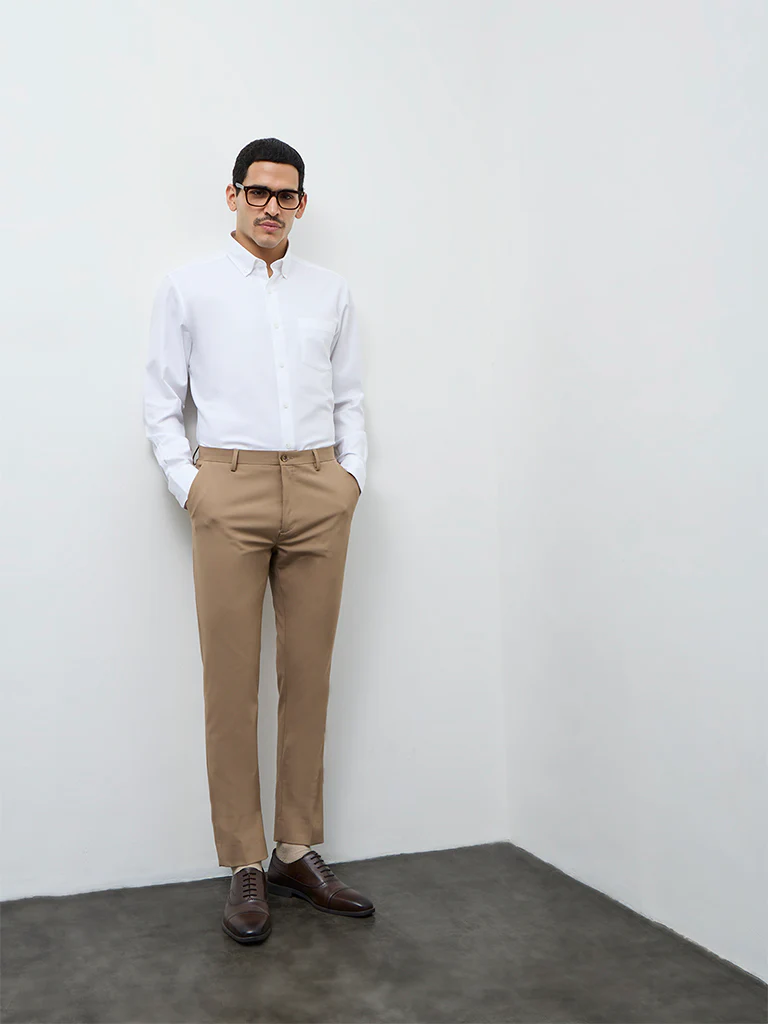 WES Formals White Solid Relaxed-Fit Cotton Shirt - Image 2