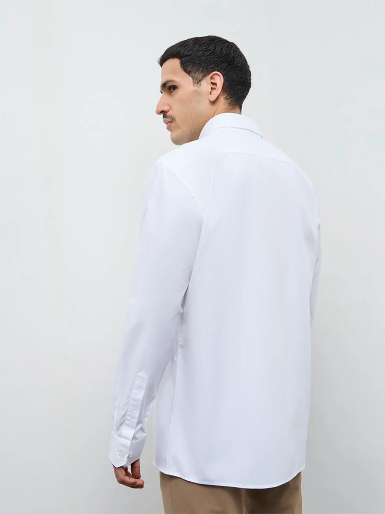 WES Formals White Solid Relaxed-Fit Cotton Shirt - Image 4