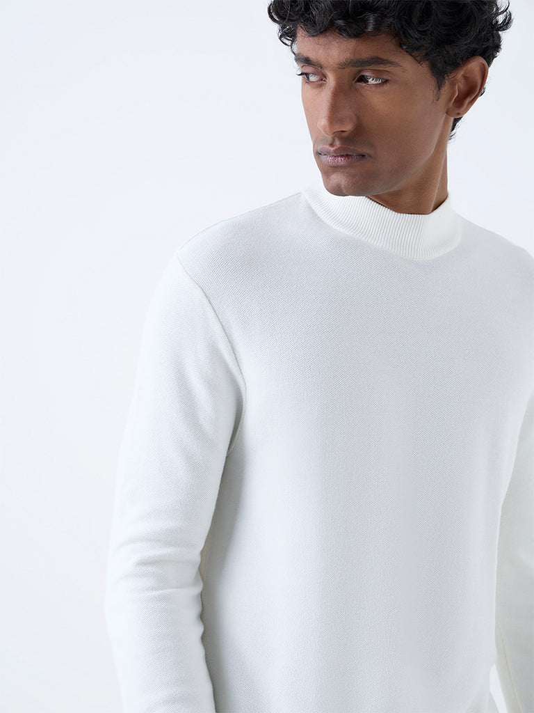 WES Formals White Solid Slim-Fit Sweater - Image 3