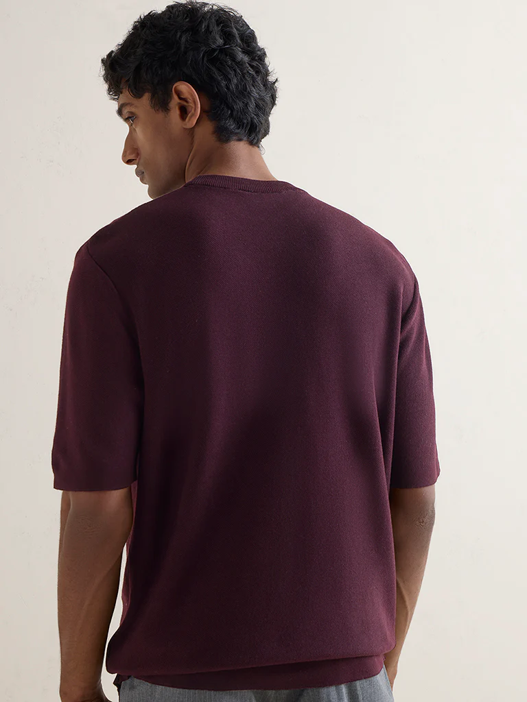 WES Formals Wine Knitted Slim-Fit T-Shirt - Image 4