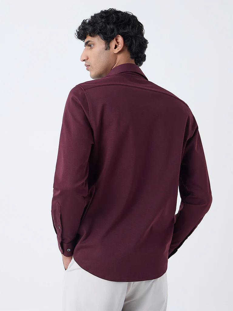 WES Formals Wine Slim-Fit Cotton-Blend Shirt - Image 4