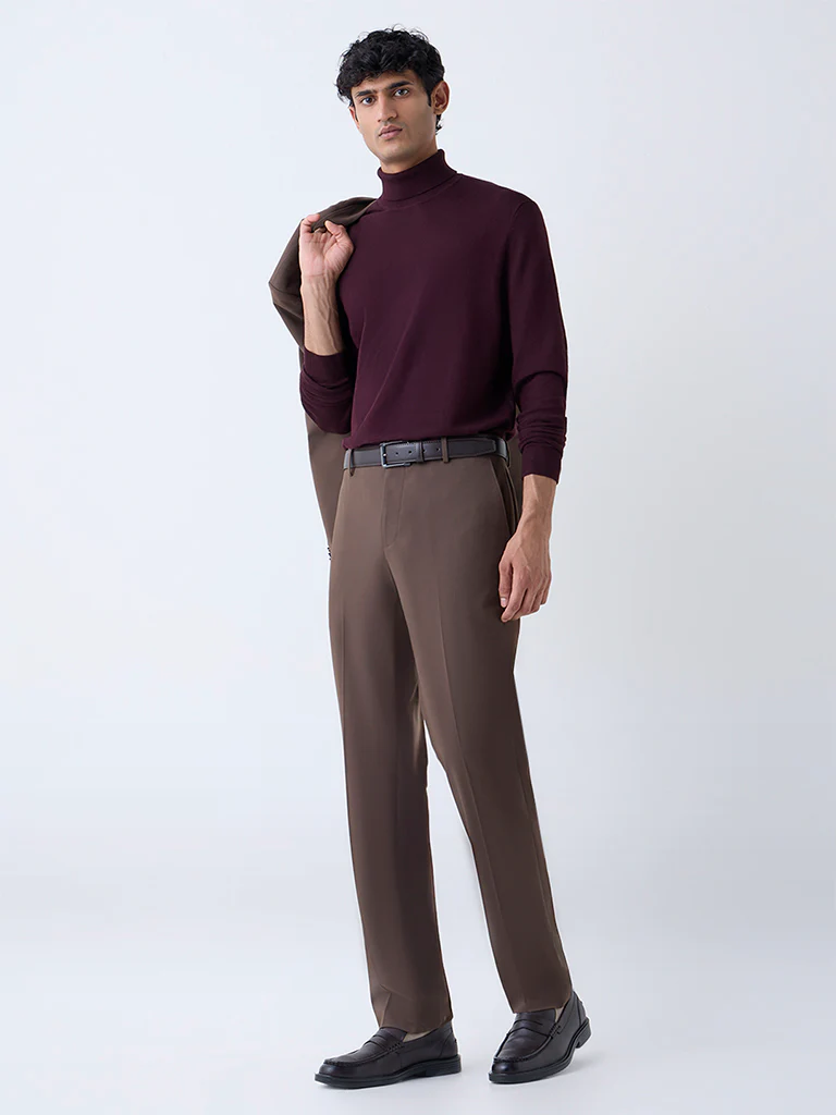 WES Formals Wine Slim-Fit Turtleneck Sweater - Image 3