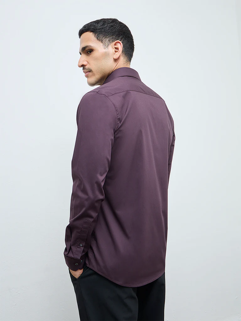 WES Formals Wine Solid Ultra Slim-Fit Cotton-Blend Shirt - Image 5